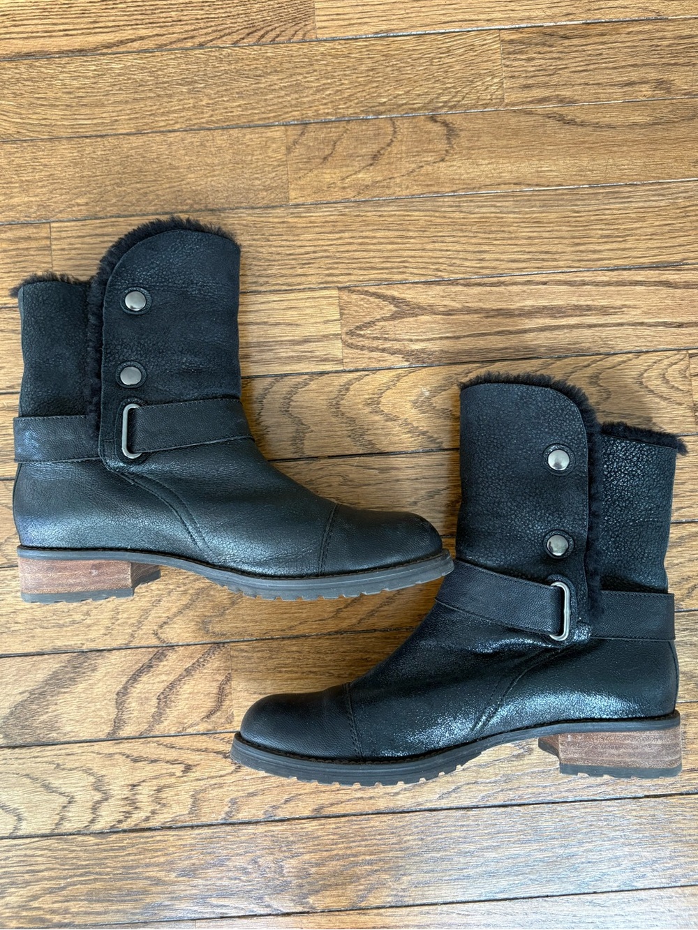 Women's Matt Bernson Black Shearling-Lined Leather Ankle Boots